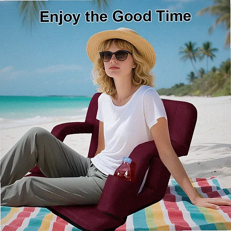18" Extra Wide Portable Reclining Folding Chair 4 Pockets and Shoulder Straps