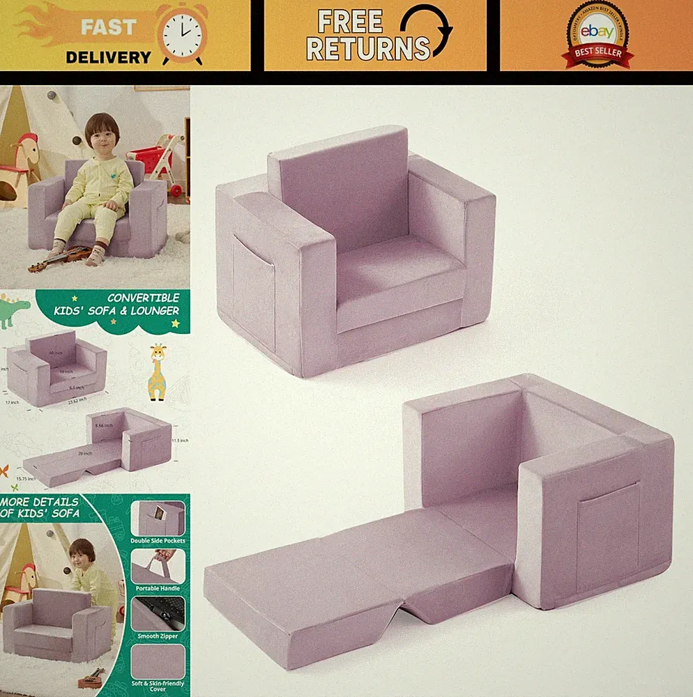 2-in-1 Toddler Couch Chair, Convertible Kids Lounge Chair, Comfy Recliner for Ag