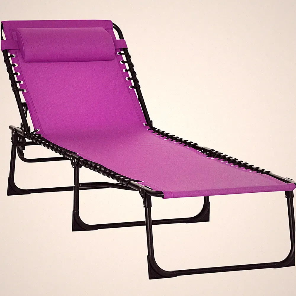 Compact Reclining Lounge Chair 4-Position Backrest Foldable for Outdoors Purple