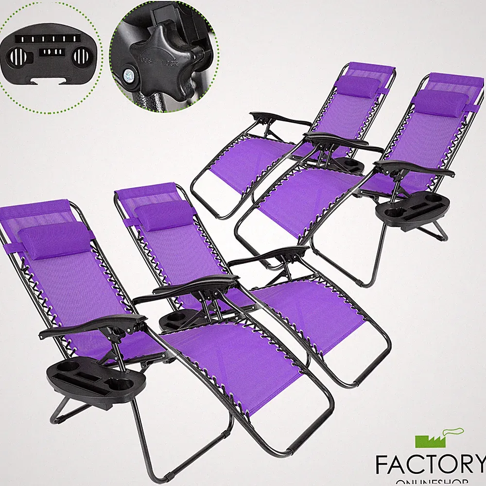 4x Zero Gravity Lounge Chairs Folding Outdoor Beach Patio Recliner Holder Tray