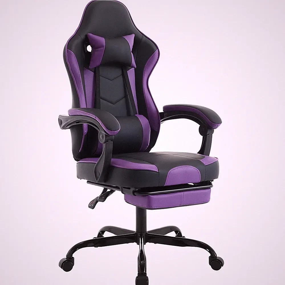 Computer Chair with Footrest and Massage Lumbar Support 300lb Max Blue Beige