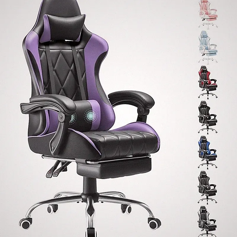 Ergonomic Gaming Chair Massage Lumbar Support Footrest Adjustable Recline 270lbs