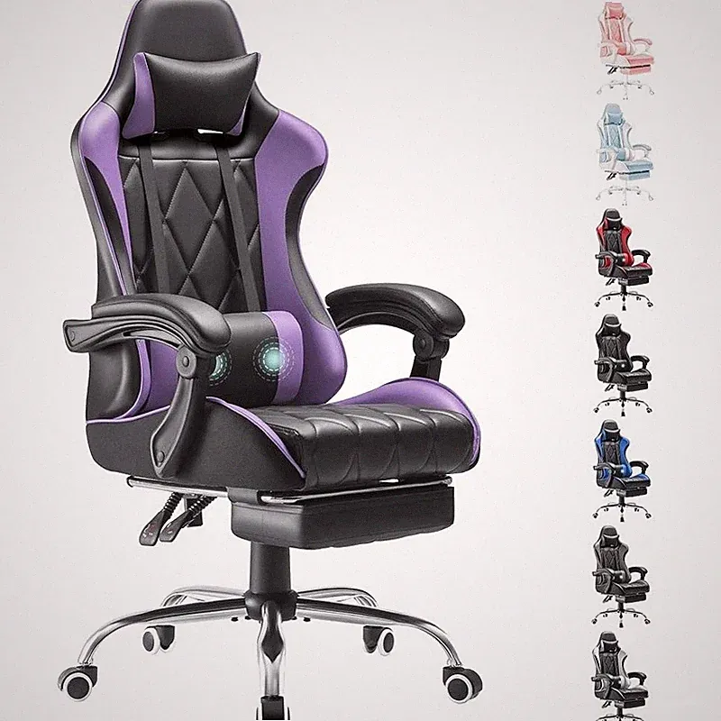 Ergonomic Gaming Chair W/ Massage Lumbar Support Footrest & Adjustable Recline