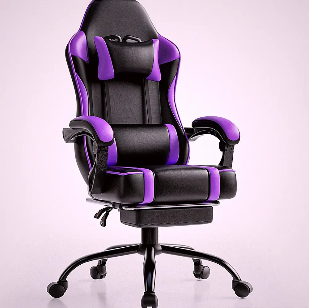 Ergonomic Gaming Chair with Footrest & Lumbar Support - Purple