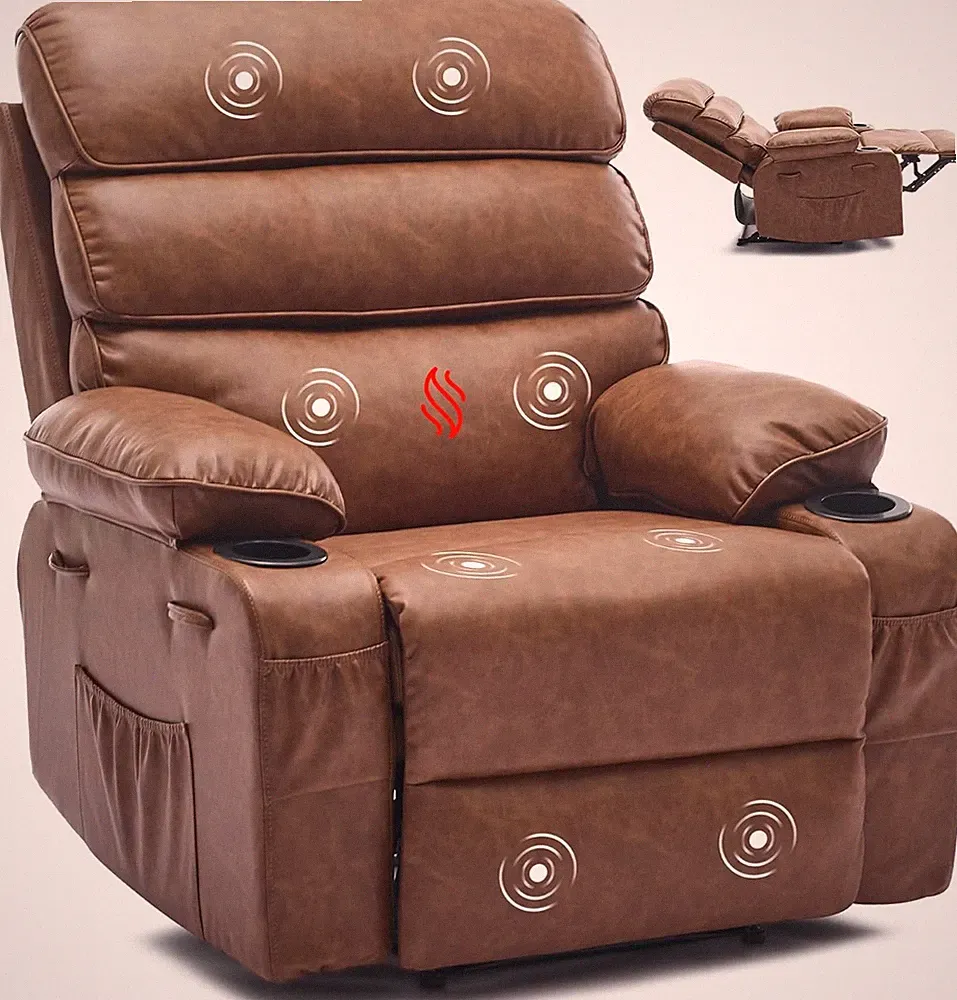 Extra Wide PU Leather Recliner w/Massage & Heat, Manual Lay-Flat, 350lb Capacity