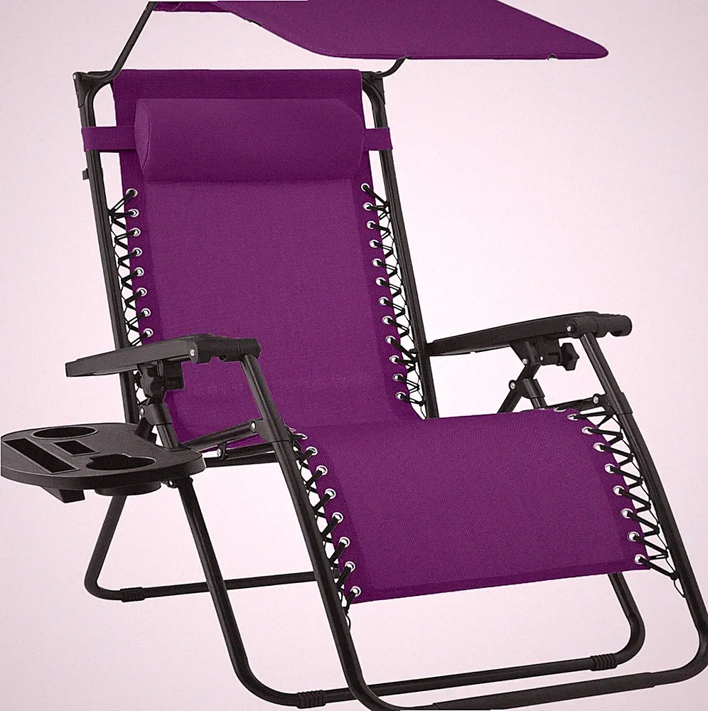 Folding Zero Gravity Outdoor Recliner Chair with Canopy & Accessories - Purple