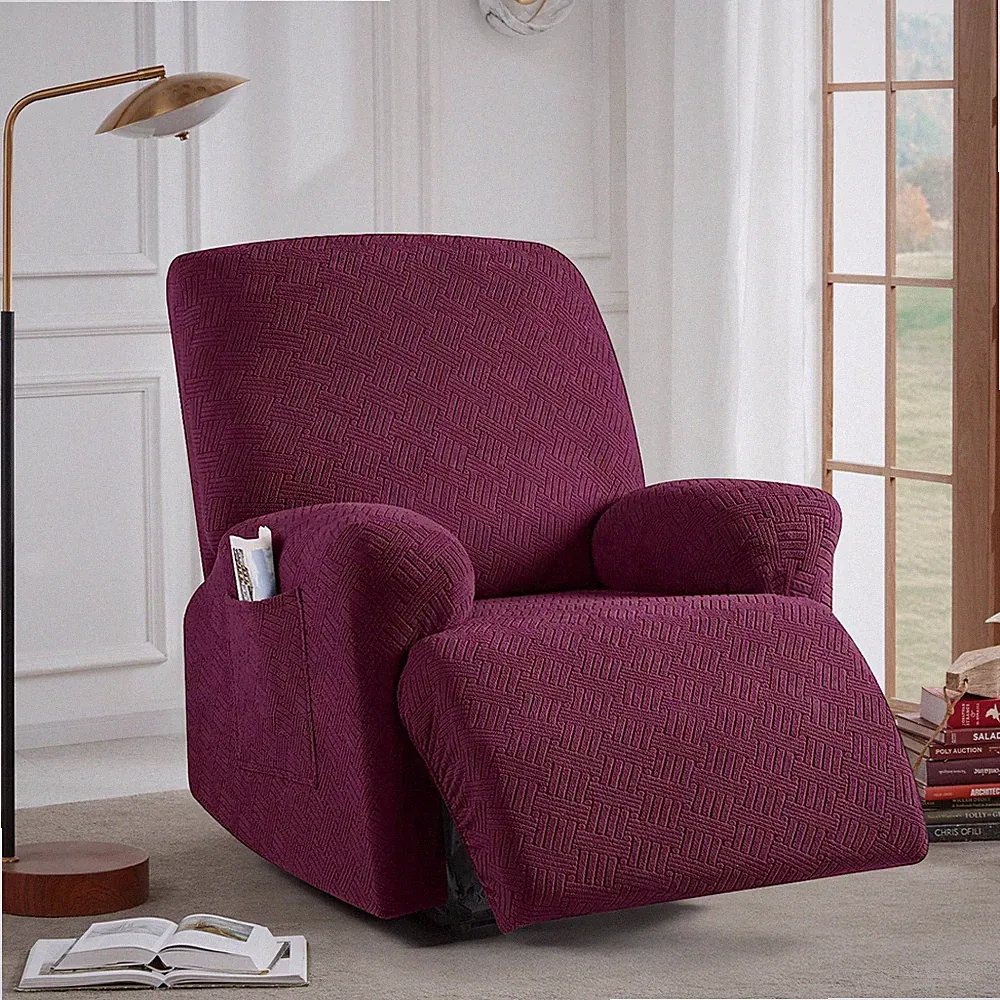 Full Coverage Recliner Chair Cover 4Pcs Stretch Lazyboy Cover w/ Storage Pockets