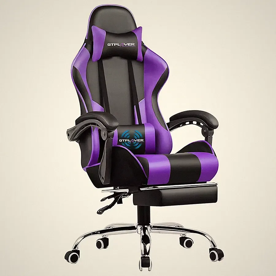 GTPLAYER Ergonomic Gaming Chair - Metal Base Racing Seat with Massage & Footrest