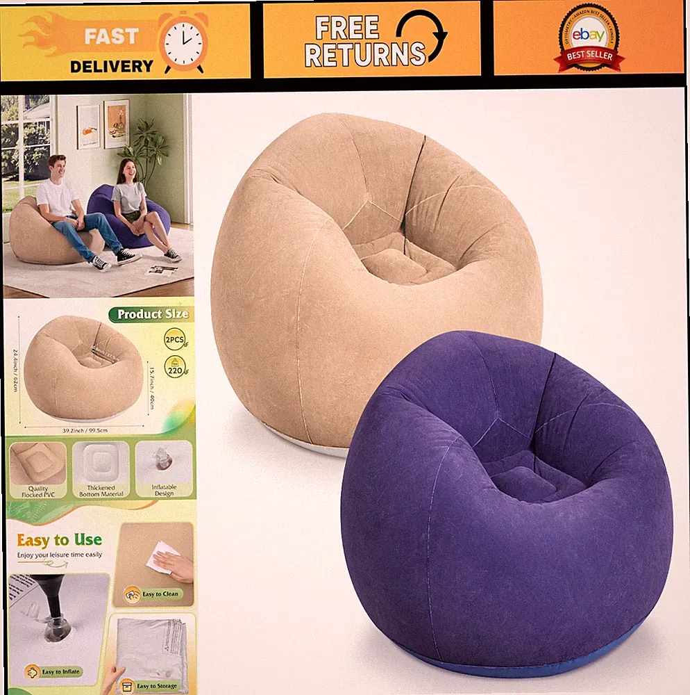 Inflatable Bean Bag Chair Set - Comfy Seating for Adults & Kids, Dorm & Gaming R