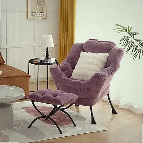 Lazy Chair with Ottoman, Large Purple Accent Chair with Ottoman Plush Purple