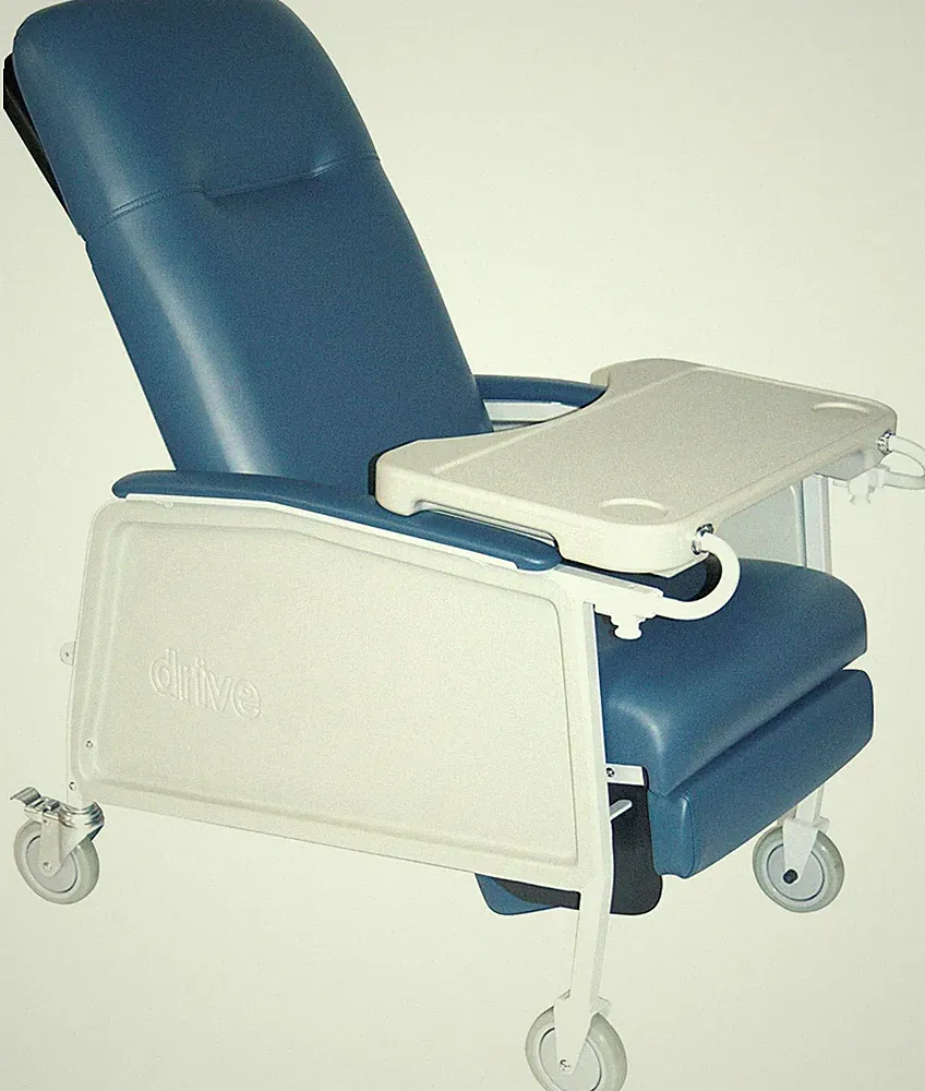 McKesson 3-Position Recliner, Blue Vinyl Upholstered Four 5 Inch Casters