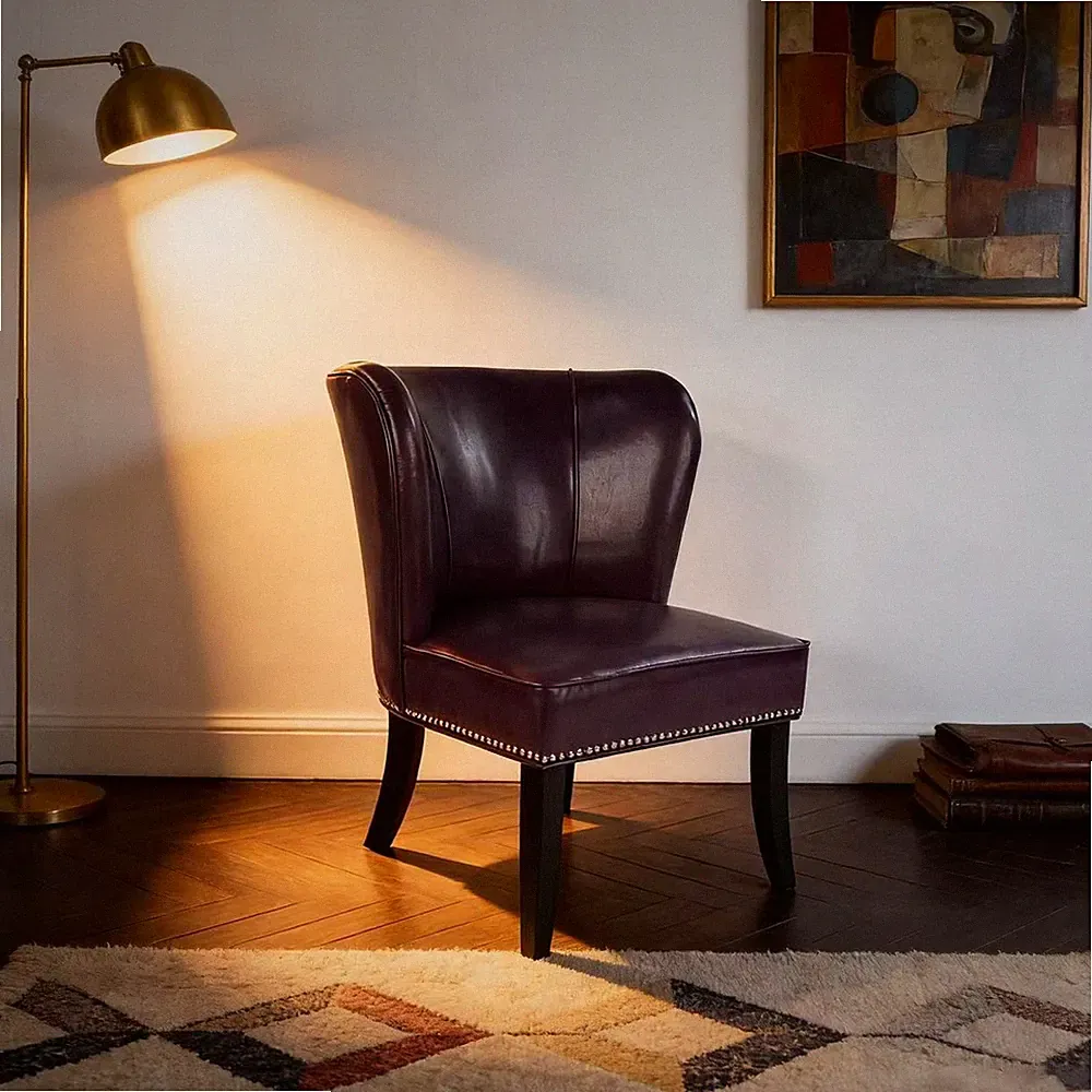 Mid-Century Purple Accent Chair, PU Leather Lounge Chair for Living Room