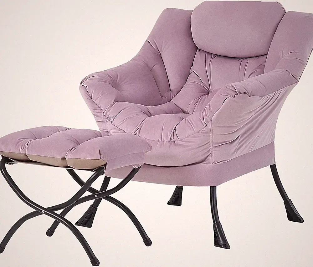 Modern Velvet Lazy Chair with Ottoman - Comfy Lounge Accent Sofa in Light Purple