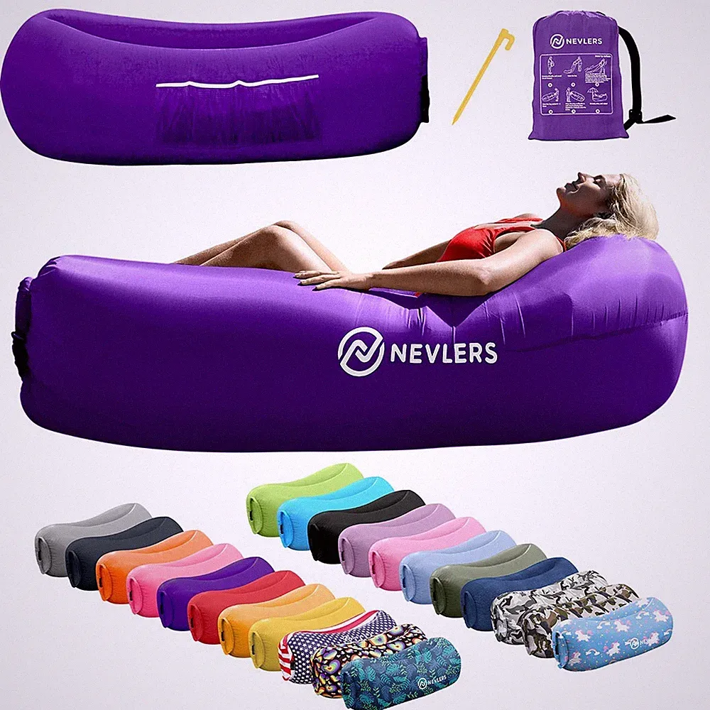 Nevlers Inflatable Blow Up Lounger Outdoor Chair Bed Travel, With Bag & Pockets