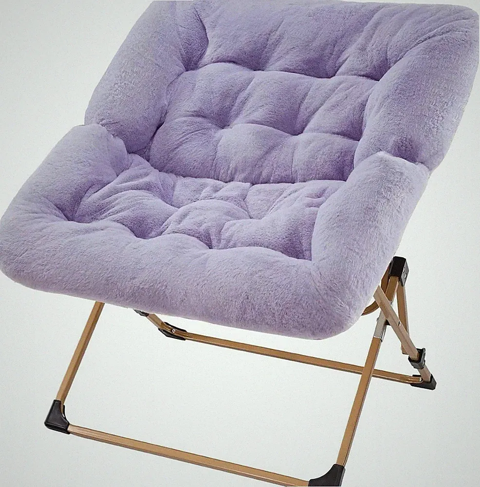OAKHAM Comfy Saucer Chair for Adults, Soft Faux Fur Folding Lounge for Bedroom