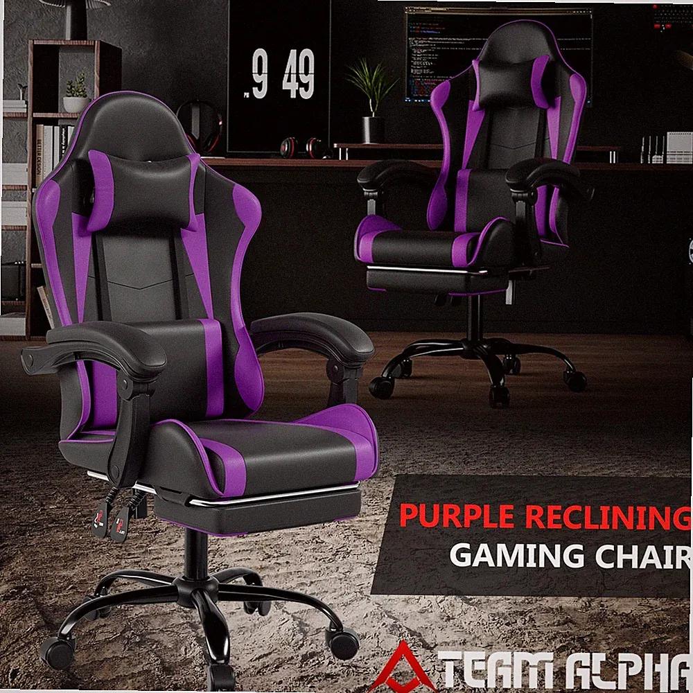 Purple Recliner Swivel Home Office Computer Gaming Chair w/ Armrest & Footrest