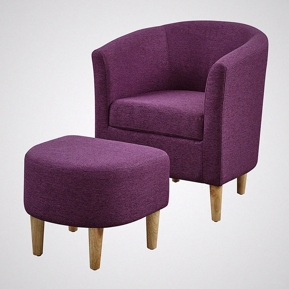 Upholstered Faux Leather Armchair Linen Blend Accent Sofa Arched Back W/ottoman