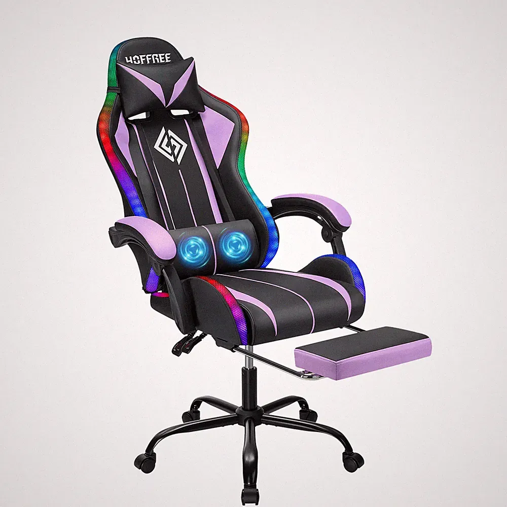 Sit Like a Legend RGB Gaming Chair Massage Footrest Recliner LED Lights Home USA
