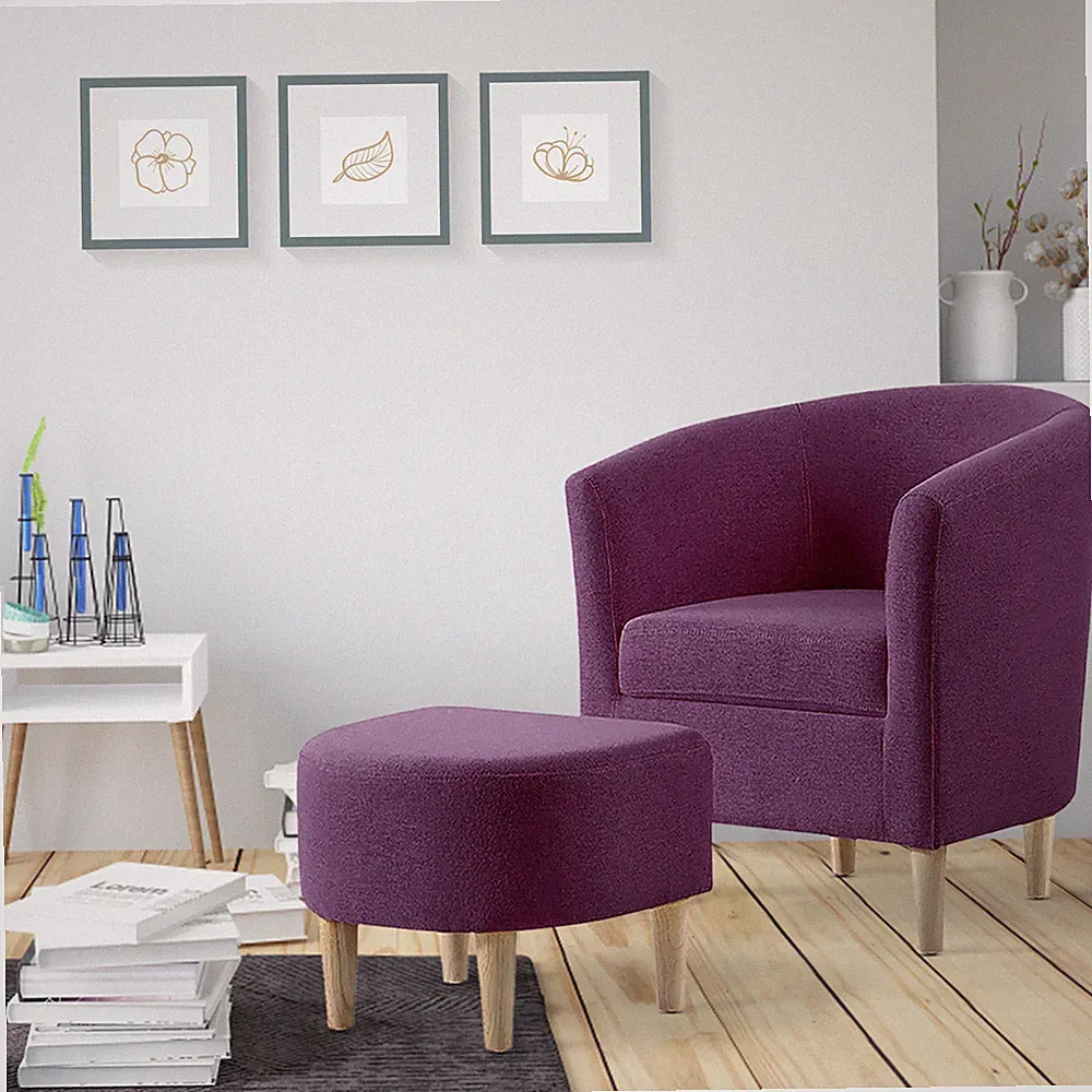 Upholstered Armchair Lambswool/ Linen Blend/ Faux Leather Club Sofa W/ottoman